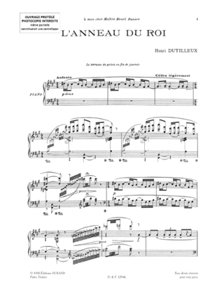 L'Anneau du Roi - DUTILLEUX - Partition - Opéras